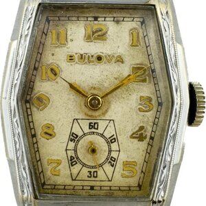 Vintage Bulova 15 Jewel Men's Mechanical Wristwatch 10AE 10k White RGPArt Deco